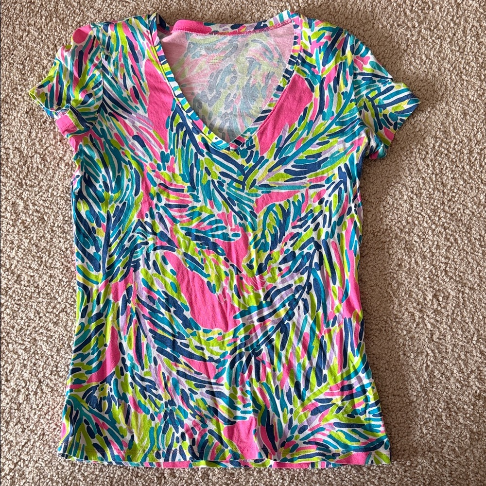Lilly Pulitzer Vibrant Multicolor V-Neck Women's Top size small
